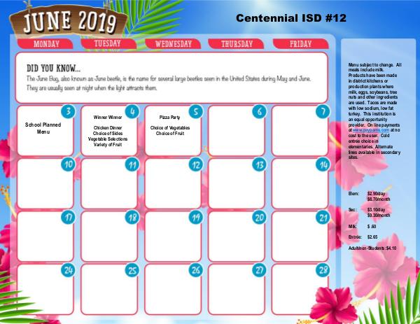 Centennial SD 12 Menus Lunch Menu