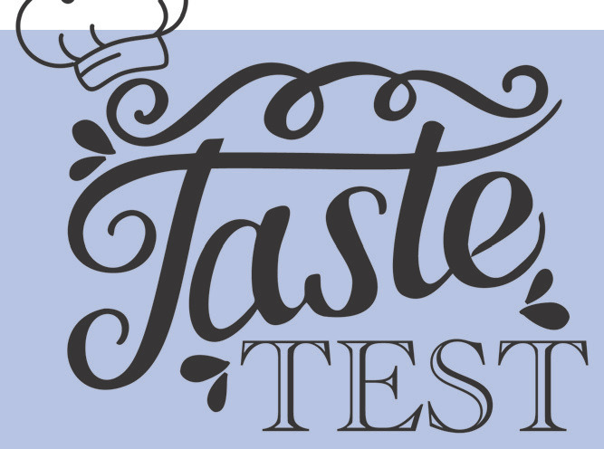 Taste Test logo in decorative lettering with a small chef's hat