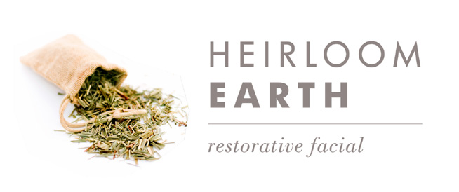 Facial menu badges: Brightening, Green Tea & Probiotic Milk, Heirloom Earth and others