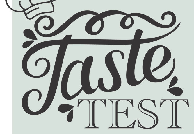 Graphic tile reading 'Taste TEST' in decorative script on a pale green background