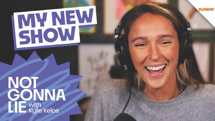 Not Gonna Lie podcast cover &mdash; square cover with a smiling woman wearing headphones