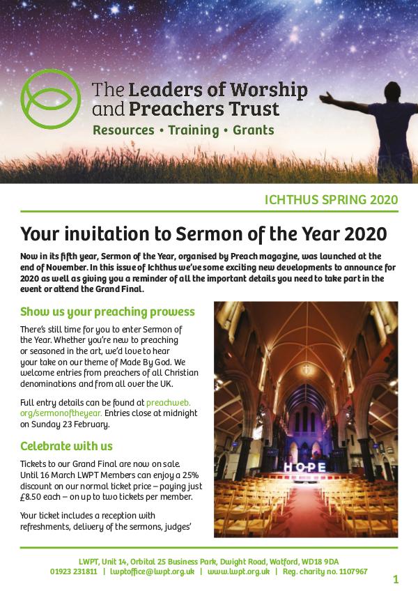 Ichthus Newsletter Spring 2020 Ichthus Spring 2020