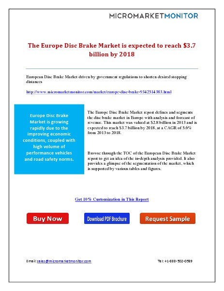 The Europe Disc Brake Market is expected to reach $3.7 billion by 201 7th April 15