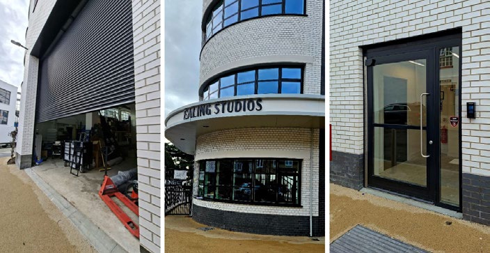 Security-rated roller shutter and entrance at Ealing Studios