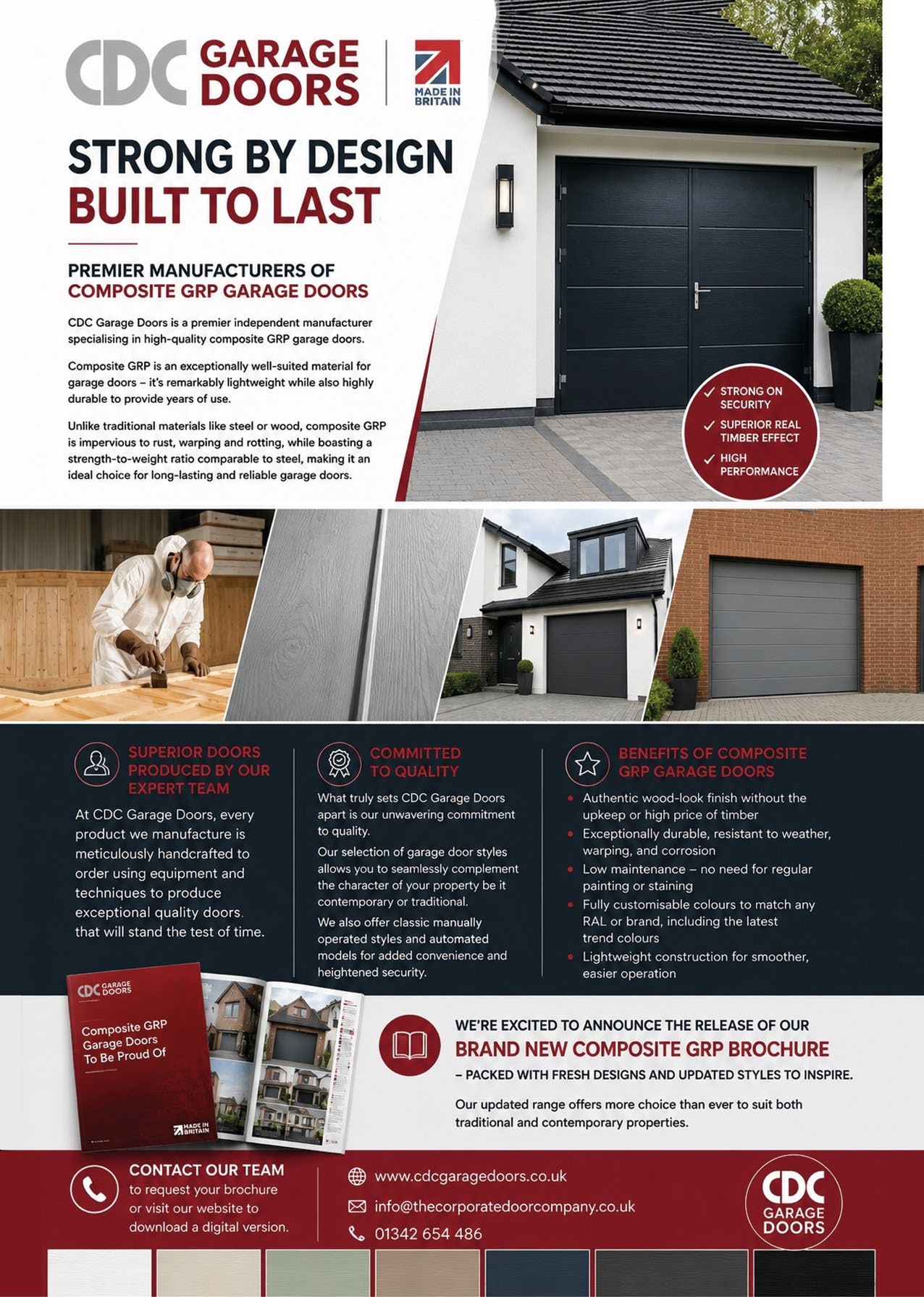 Dark grey composite GRP double garage door installed on a modern property, example installation.