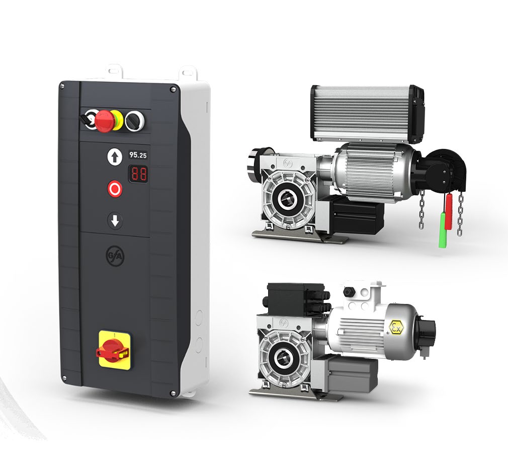 GfA ATEX certified drives and control assemblies arranged on a white background