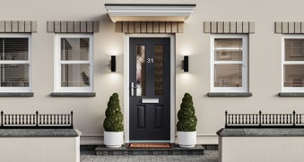 Photograph of a traditional front door and facade of a house with number 31