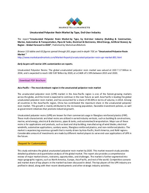 Unsaturated Polyester Resin Market by Type, End-User Industry Unsaturated Polyester Resin Market by Type, End-Us