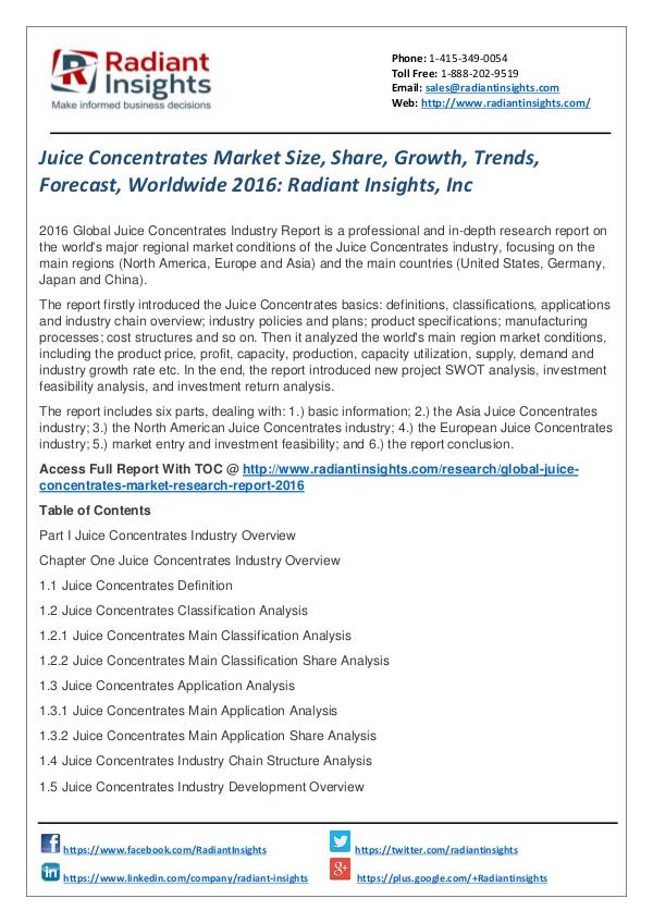 Juice Concentrates Market Size, Share, Growth, Trends, Forecast 2016 Juice Concentrates Market 2016