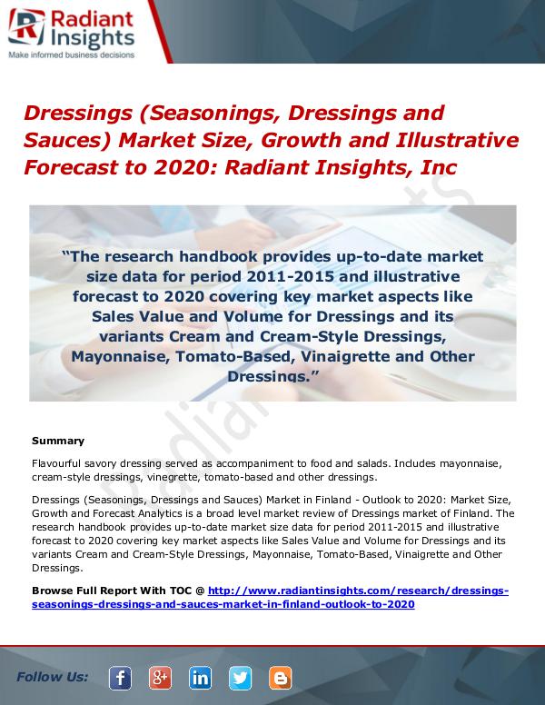 Dressings (Seasonings, Dressings and Sauces) Market Size, Growth 2020 Dressings (Seasonings, Dressings and Sauces)Market