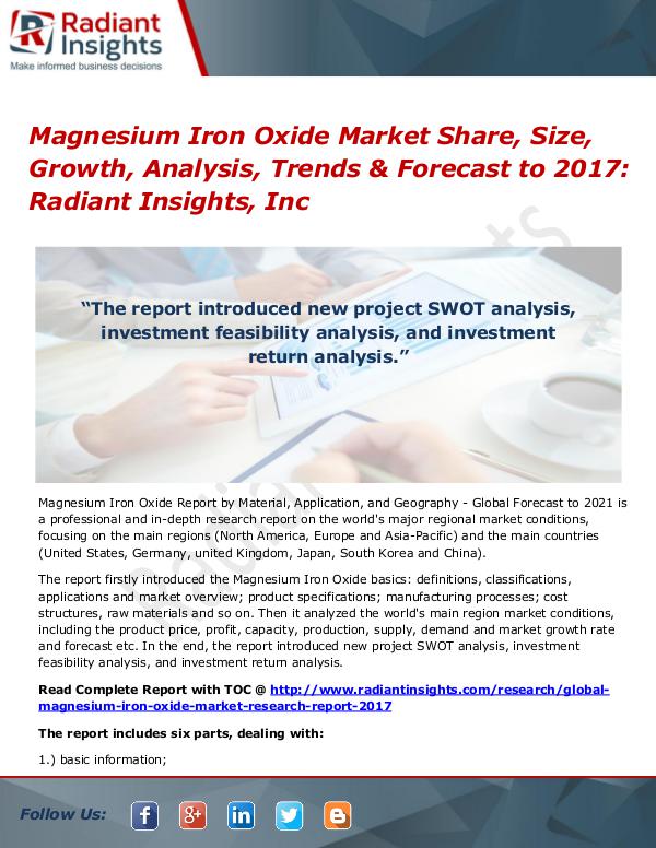 Magnesium Iron Oxide Market Share, Size, Growth, Analysis, Trends Magnesium Iron Oxide Market 2017