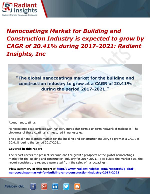 Nanocoatings Market for Building and Construction Industry Nanocoatings Market for Building and Construction