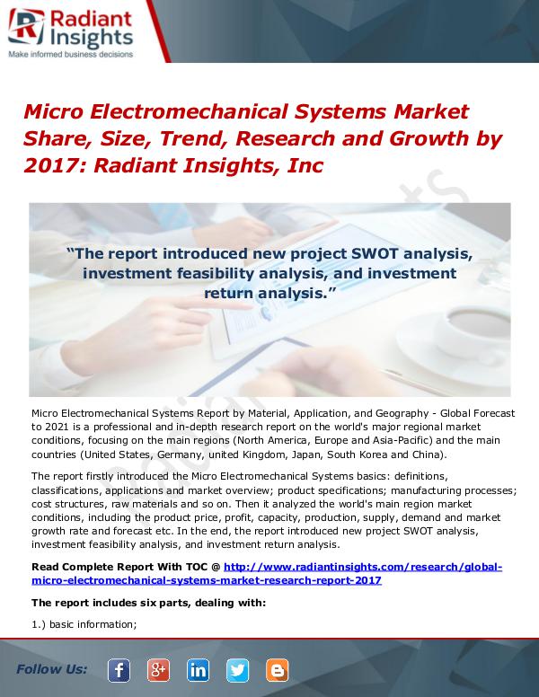 Micro Electromechanical Systems Market Share, Size, Trend 2017 Micro Electromechanical Systems Market Share 2017