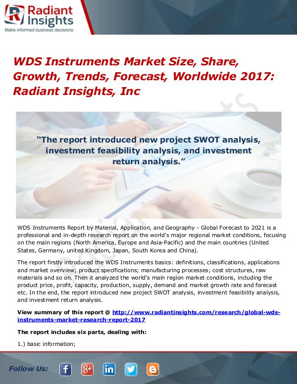 WDS Instruments Market Size, Share, Growth, Trends, Forecast 2017 WDS Instruments Market Size, Share, Growth 2017