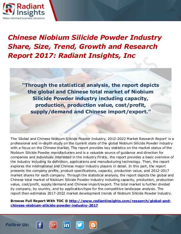 Chinese Niobium Silicide Powder Industry Share, Size, Trend 2017 Chinese Niobium Silicide Powder Industry 2017