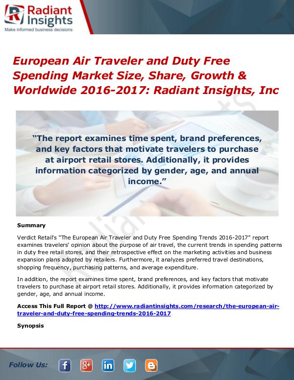 European Air Traveler and Duty Free Spending Market Size, Share 2017 European Air Traveler and Duty Free SpendingMarket