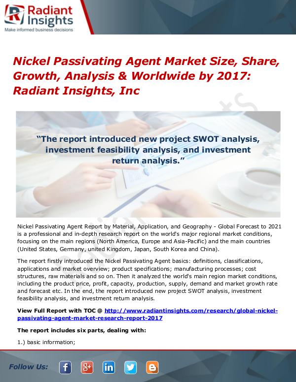 Nickel Passivating Agent Market Size, Share, Growth, Analysis 2017 Nickel Passivating Agent Market Size, Share 2017