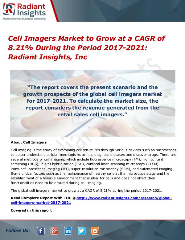 Cell Imagers Market to Grow at a CAGR of 8.21% During the Period 2021 Cell Imagers Market 2017-2021