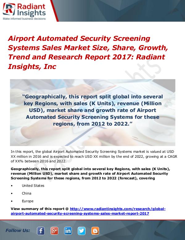 Airport Automated Security Screening Systems Sales Market Size 2017 Airport Automated Security Screening Systems Sales