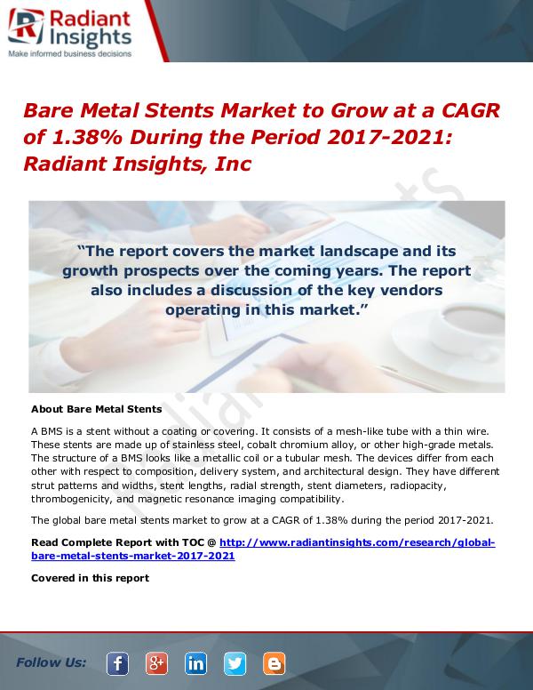 Bare Metal Stents Market to Grow at a CAGR of 1.38% Till 2021 Bare Metal Stents Market to Grow at a CAGR of 1.38