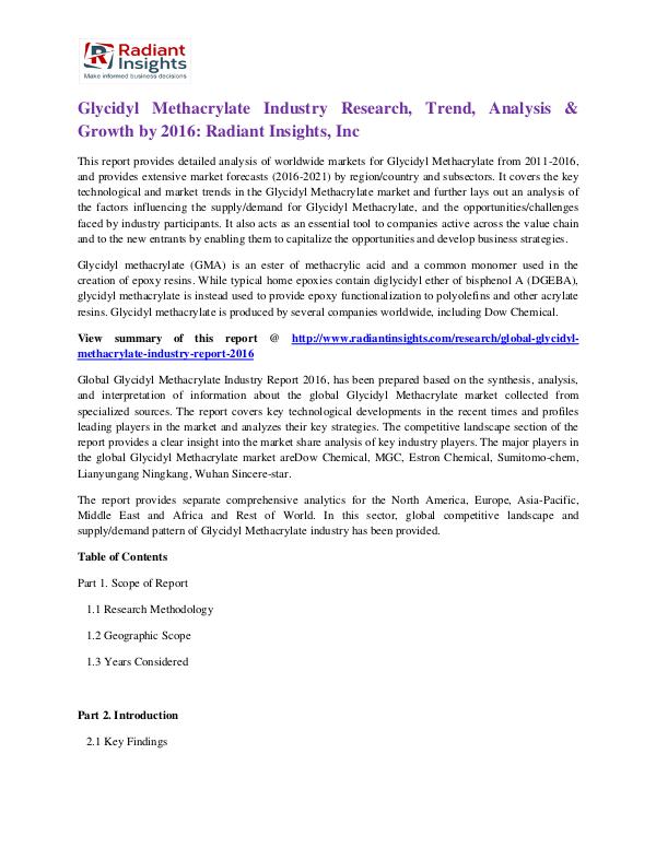 Glycidyl Methacrylate Industry Research, Trend, Analysis & Growth2016 Glycidyl Methacrylate Industry 2016