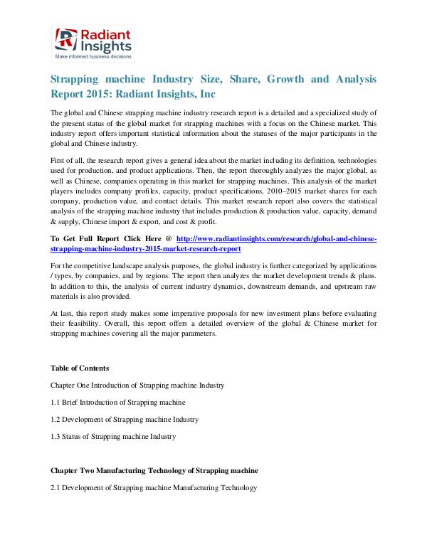 Chinese Strapping Machine Industry Size, Share, Growth 2015 Chinese Strapping machine Industry 2015