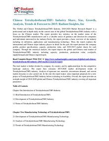 Chinese Tetrahydrofuran(THF) Industry Share, Size, Growth 2015