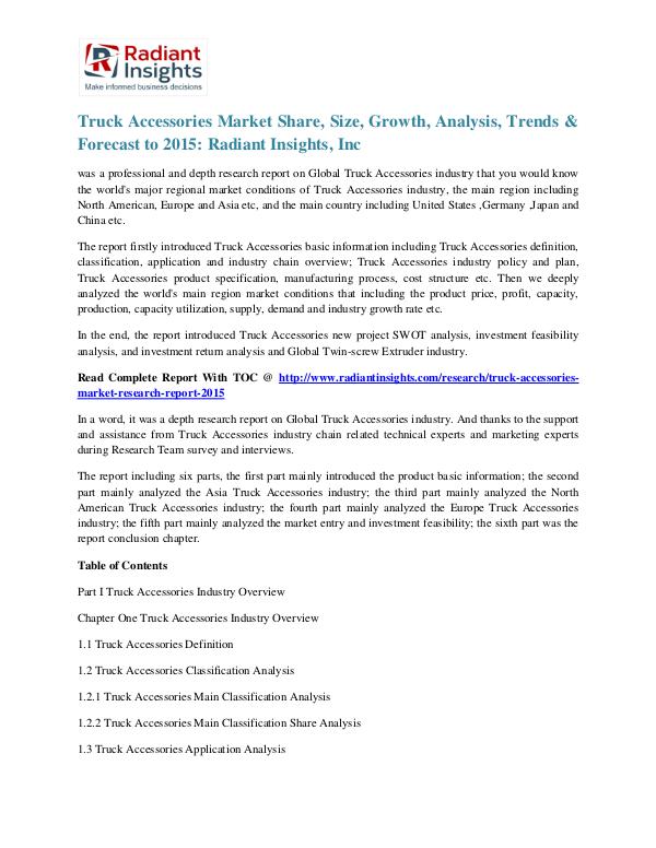 Truck Accessories Market Share, Size, Growth, Analysis, Trends 2015 Truck Accessories Market 2015