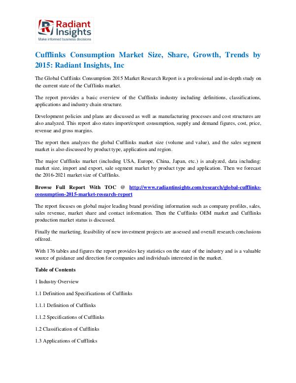 Cufflinks Consumption Market Size, Share, Growth, Trends by 2015 Cufflinks Consumption Market 2015