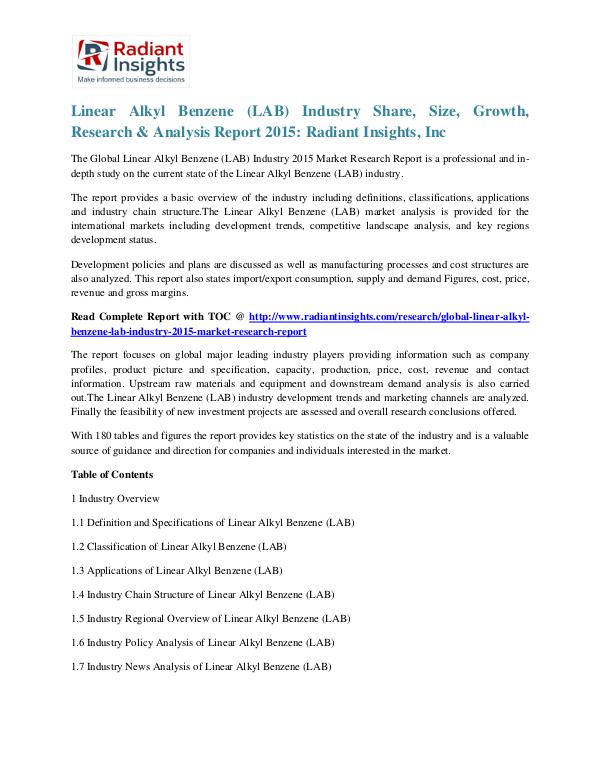 Linear Alkyl Benzene (LAB) Industry Share, Size, Growth, Research2015 Linear Alkyl Benzene (LAB) Industry 2015