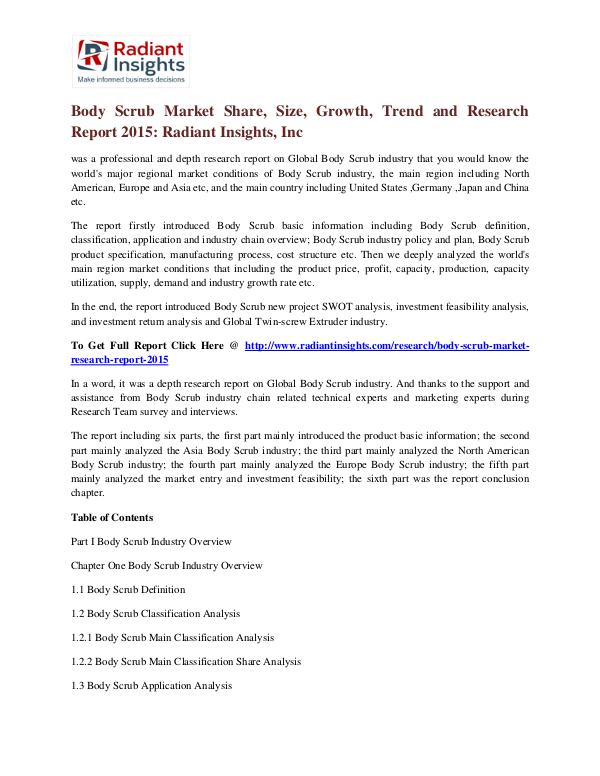 Body Scrub Market Share, Size, Growth, Trend and Research Report 2015 Body Scrub Market 2015