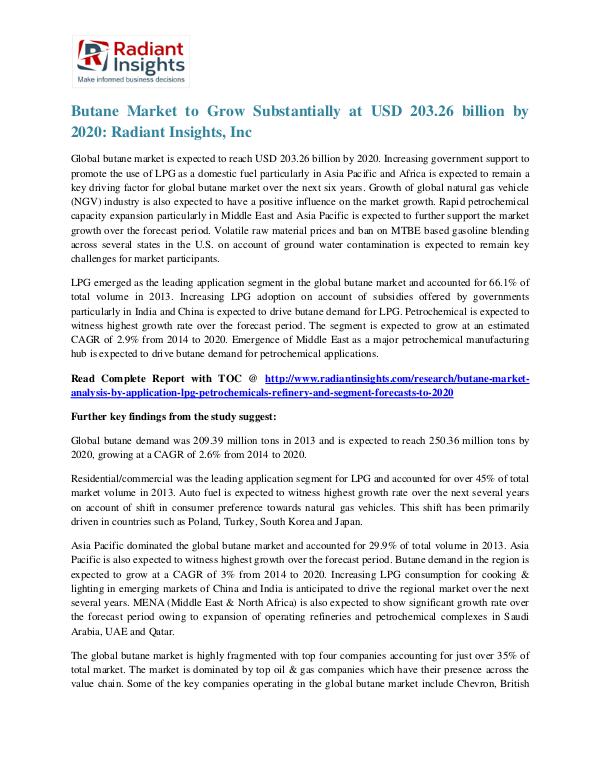 Butane Market to Grow Substantially at USD 203.26 Billion by 2020 Butane Market 2020