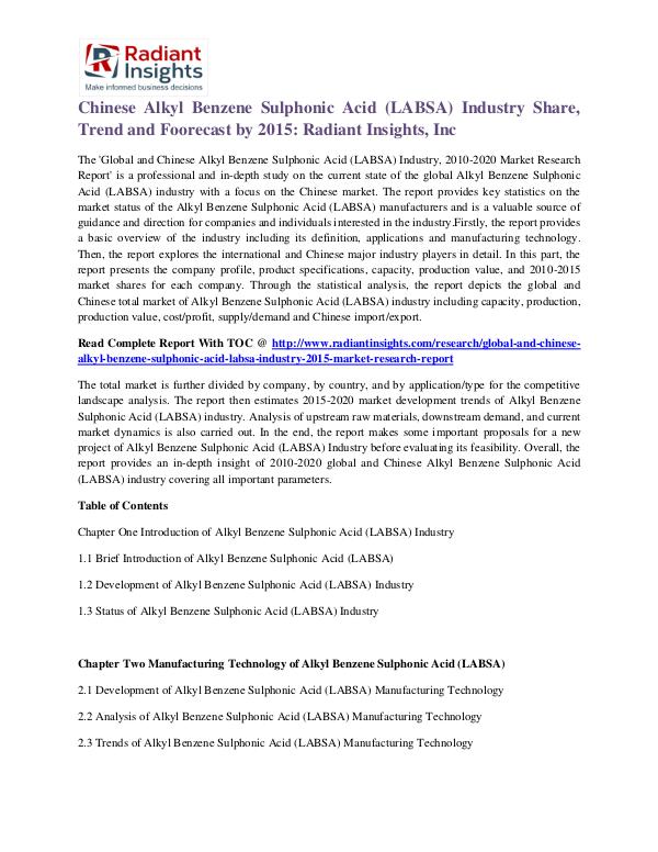 Chinese Alkyl Benzene Sulphonic Acid (LABSA) Industry Share 2015 Alkyl Benzene Sulphonic Acid (LABSA) Industry 2015