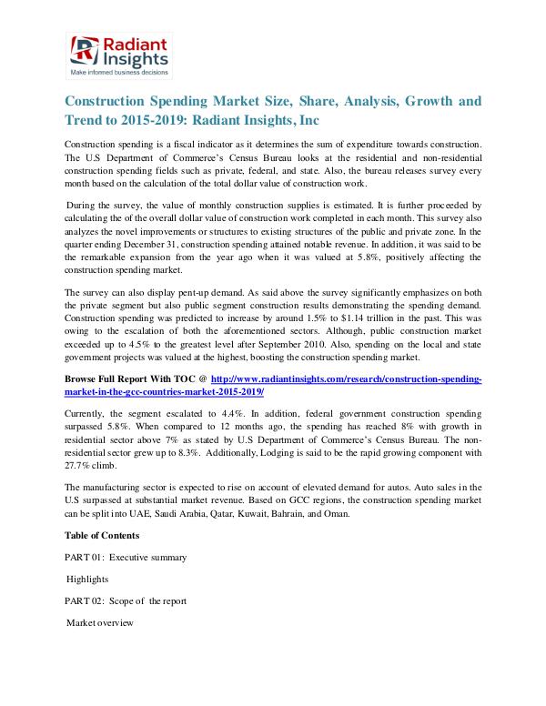 Construction Spending Market Size, Share, Analyisis, Growth 2019 Construction Spending Market 2015-2019