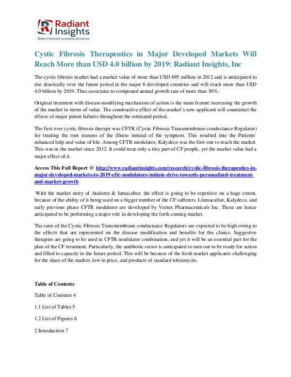 Cystic Fibrosis Therapeutics in Major Developed Markets Cystic Fibrosis Therapeutics in Major Developed Ma