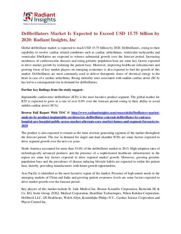 Defibrillators Market is Expected to Exceed USD 15.75 Billion by 2020 Defibrillators Market 2020