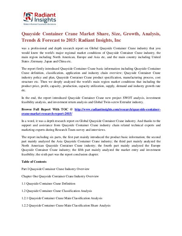 Quayside Container Crane Market Share, Size, Growth, Analysis 2015 Quayside Container Crane Market 2015