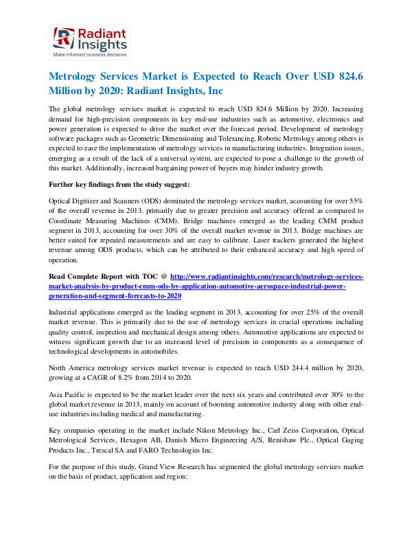 Metrology Services Market is Expected to Reach Over USD 824.6 Million Metrology Services Market 2020