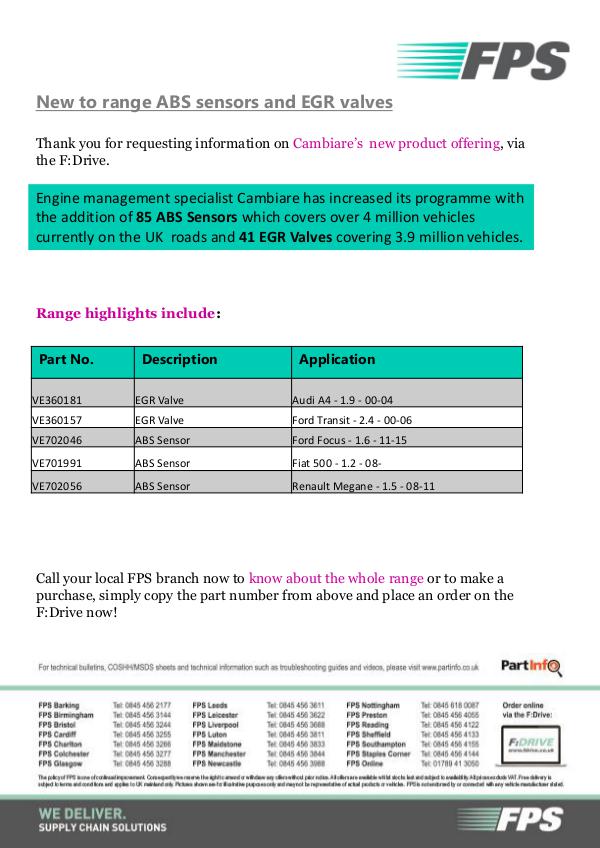 FDrive New to range ABS sensors and EGR valves