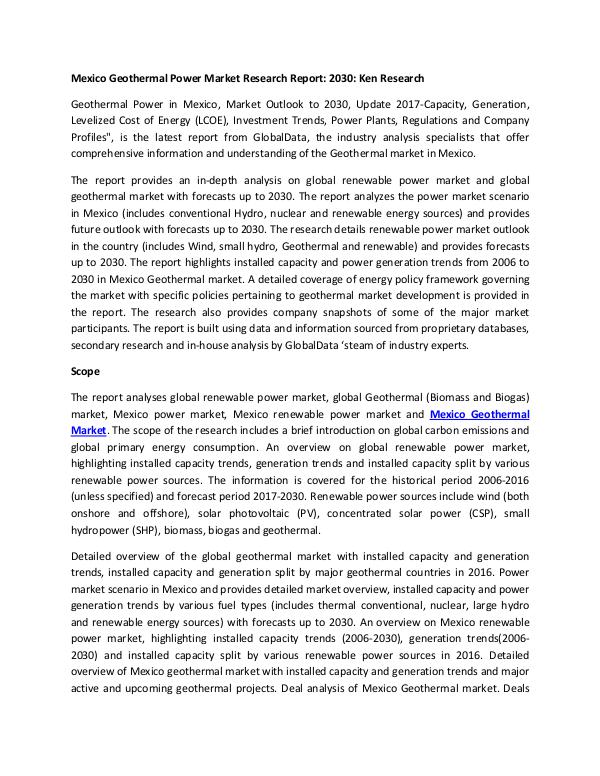 Mexico Geothermal Power Market Research Report