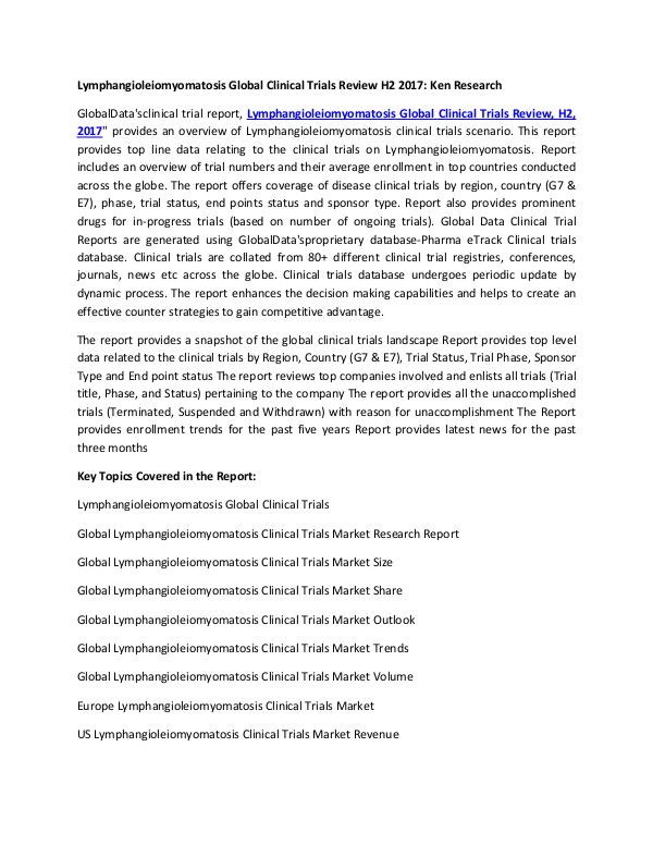 Lymphangioleiomyomatosis Global Clinical Trials