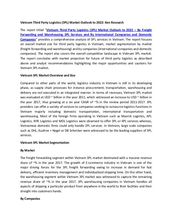 Vietnam Third Party Logistics (3PL) Market Outlook