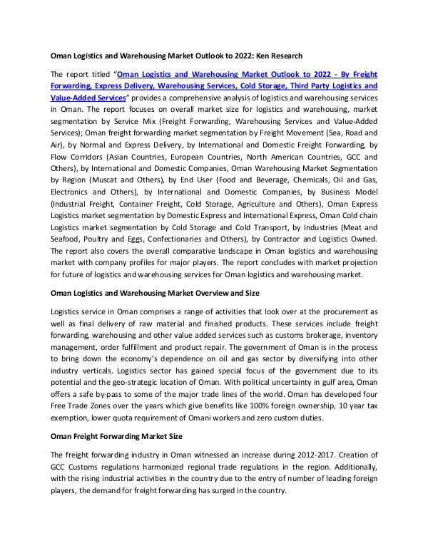 Oman Logistics and Warehousing Market Outlook