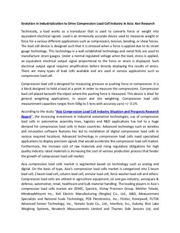 Asia Compression Load Cell Industry Revenue