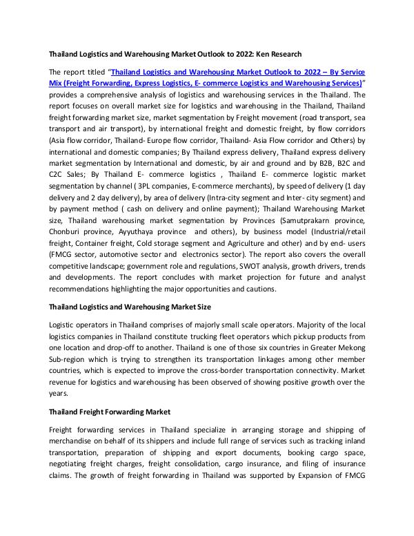 Thailand Logistics and Warehousing Market Outlook