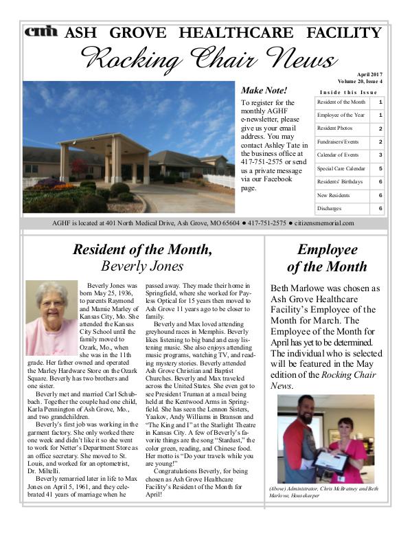 Ash Grove Healthcare Facility's Rocking Chair News April 2017