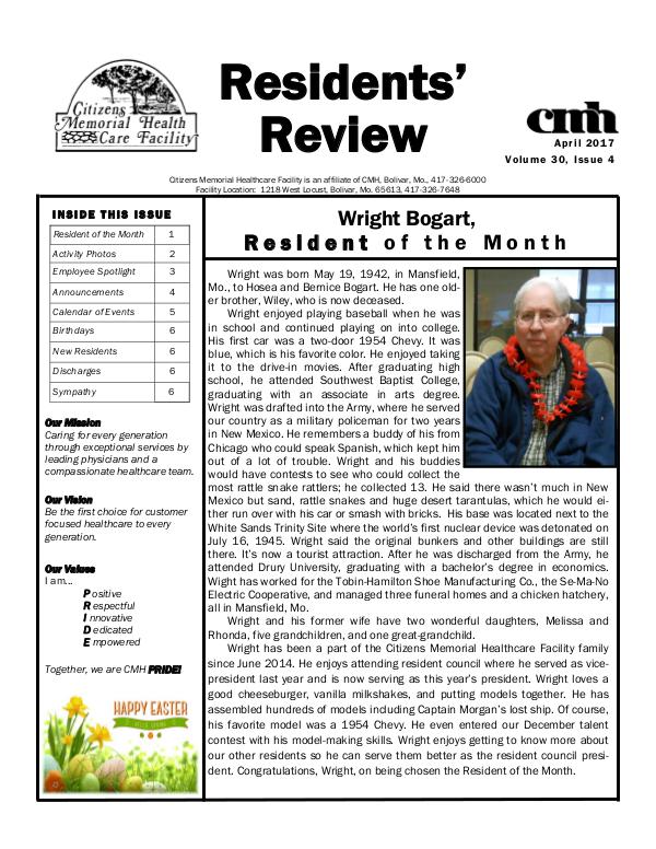 CMHCF Residents' Review April 2017