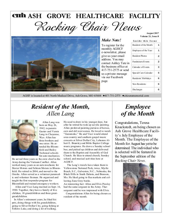 Ash Grove Healthcare Facility's Rocking Chair News August 2017