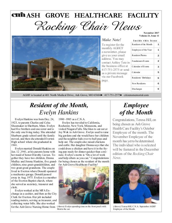 Ash Grove Healthcare Facility's Rocking Chair News November 2017