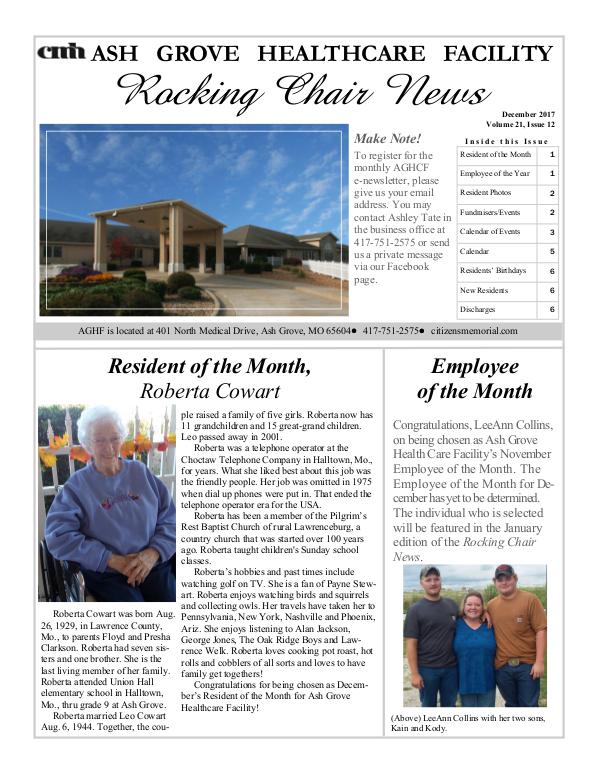 Ash Grove Healthcare Facility's Rocking Chair News December 2017